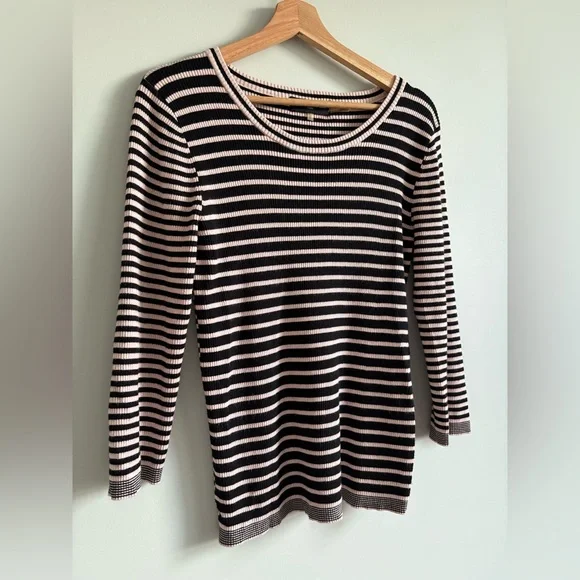 Karl Lagerfeld Striped Ribbed Knit Top | Size Large - Picture 3 of 7